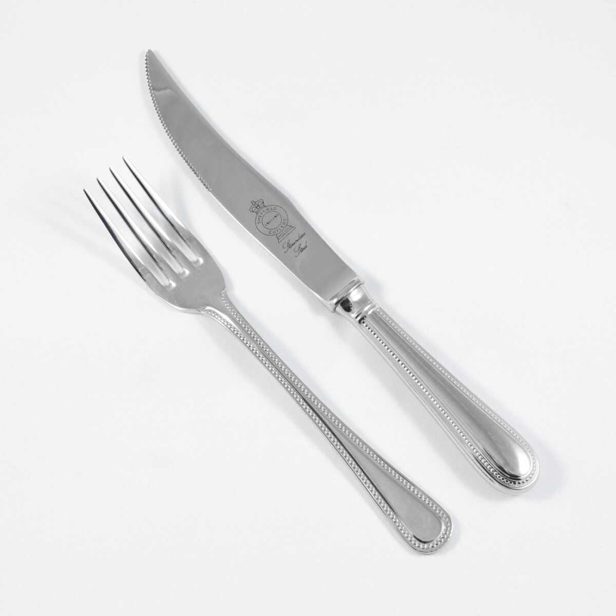 Bead Pattern Steak Knife & Fork Made in Sheffield England Stainless Steel Cutlery