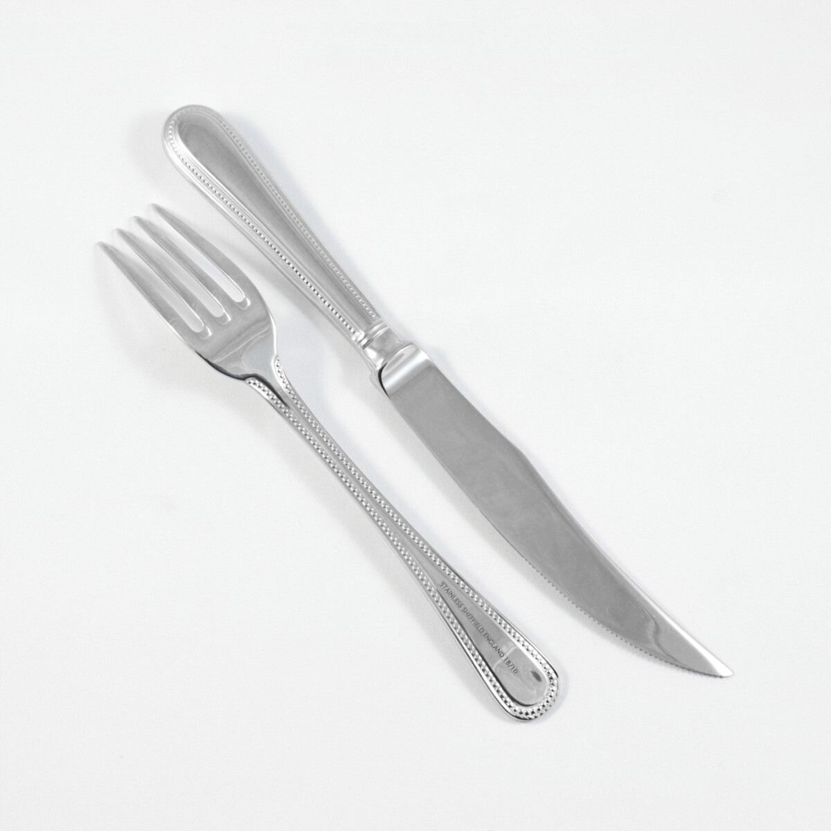 Bead Pattern Steak Knife & Fork Made in Sheffield England Stainless Steel Cutlery - Image 2