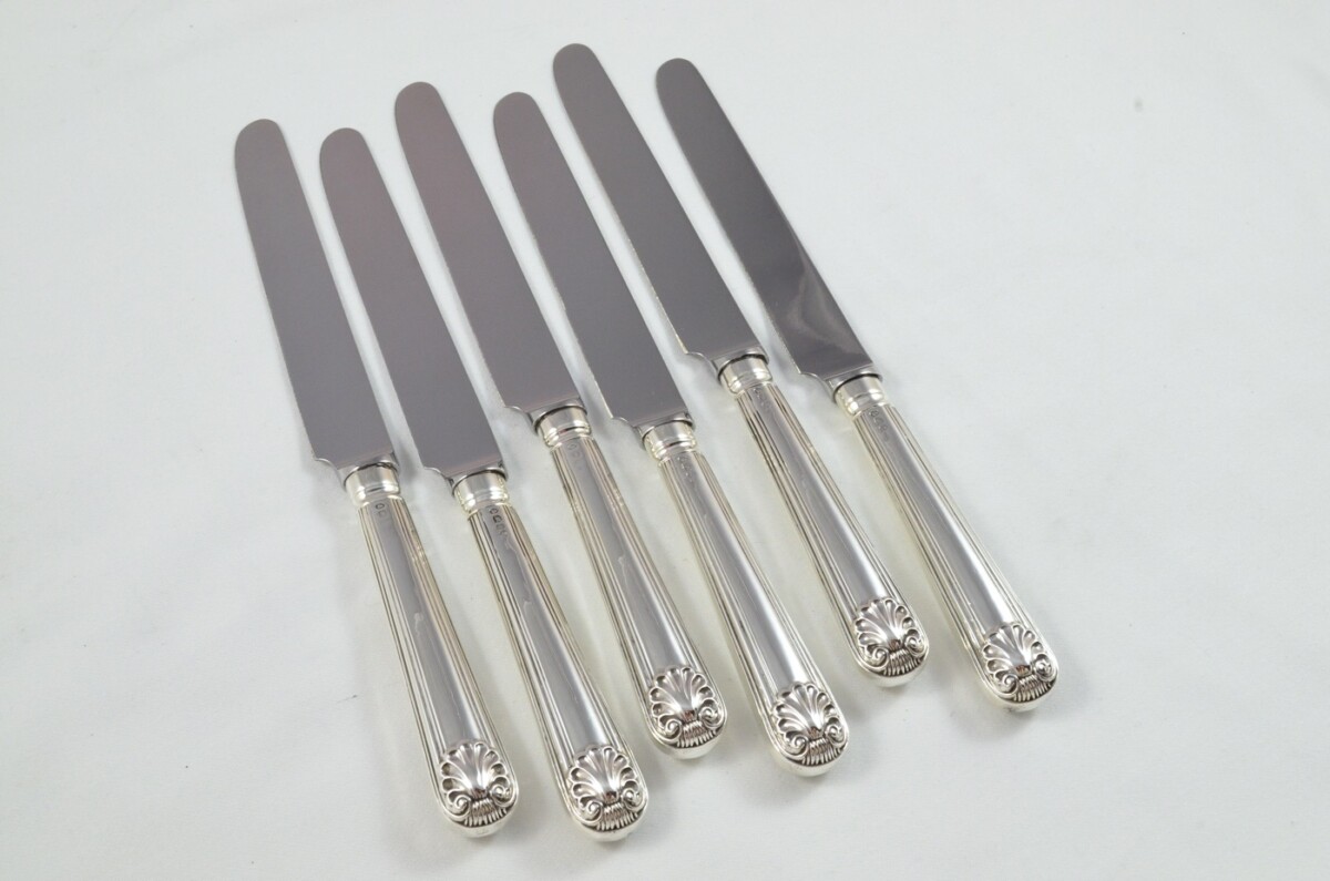 1824 Sterling Silver Thread & Shell Pattern London 6 Dinner Knives William Eley