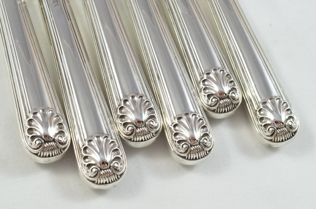 1824 Sterling Silver Thread & Shell Pattern London 6 Dinner Knives William Eley - Image 2