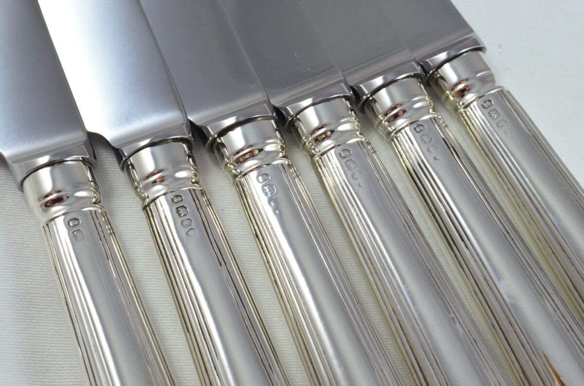 1824 Sterling Silver Thread & Shell Pattern London 6 Dinner Knives William Eley - Image 3