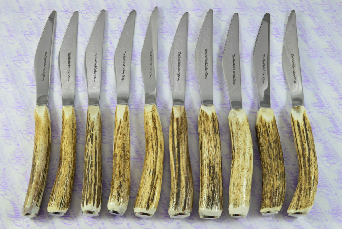 Coarse Serrate Ten Genuine Stag/Antler Handle Steak/Bistro/Grill Knife Made Sheffield England