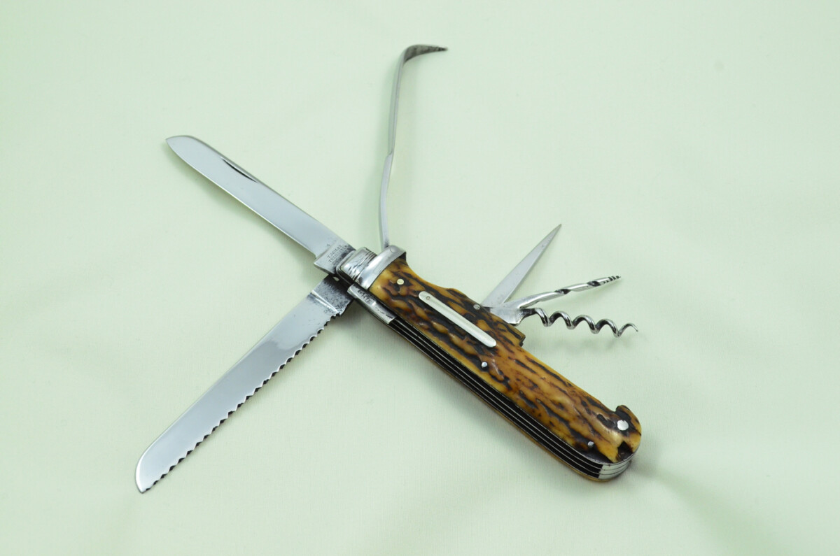 Antique Amazing Thomas Turner Sportsman's Pen/Pocket Knife Stag Horn Antler Scales Made in Sheffield England c1880