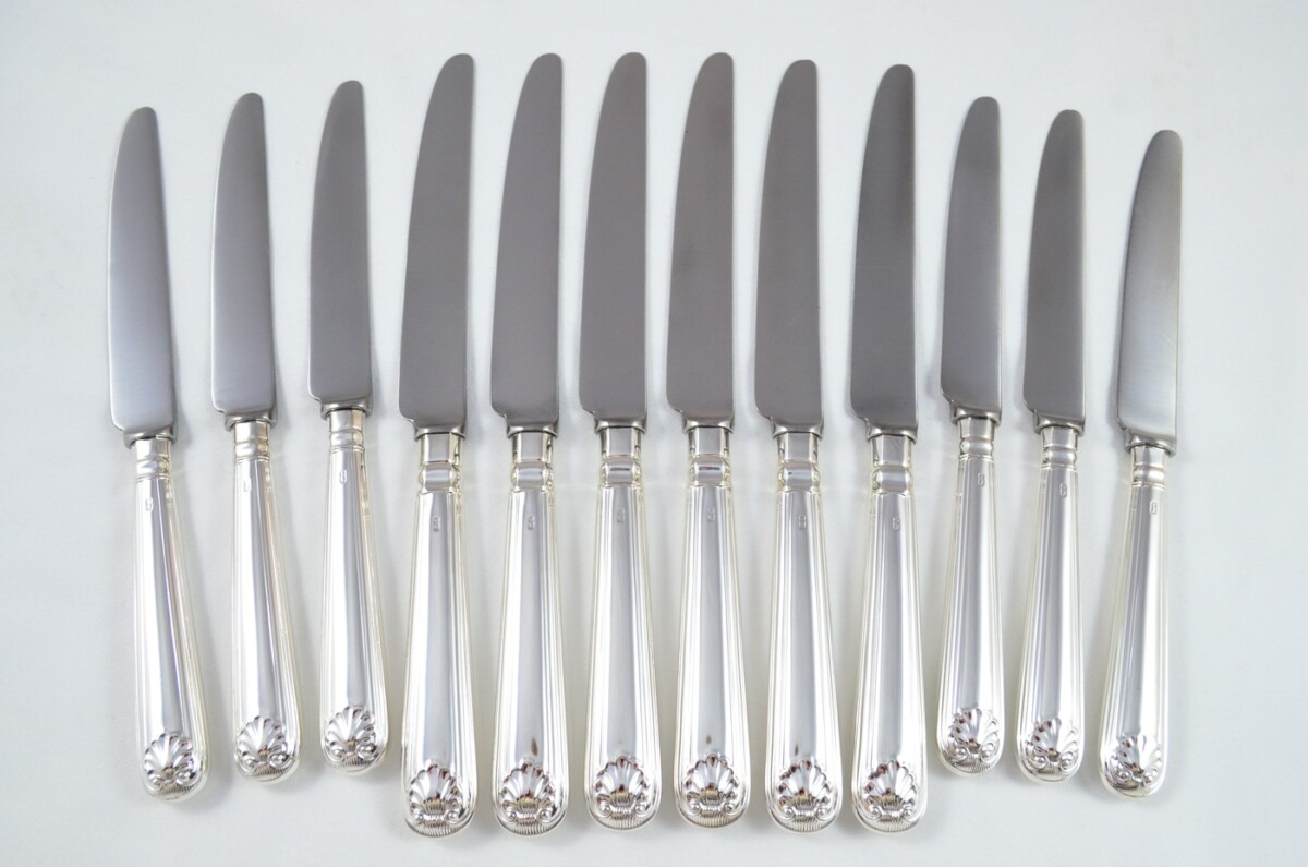 1982 Sterling Silver Thread & Shell Sheffield 6 Dinner & 6 Dessert Knives Strickett & Loder