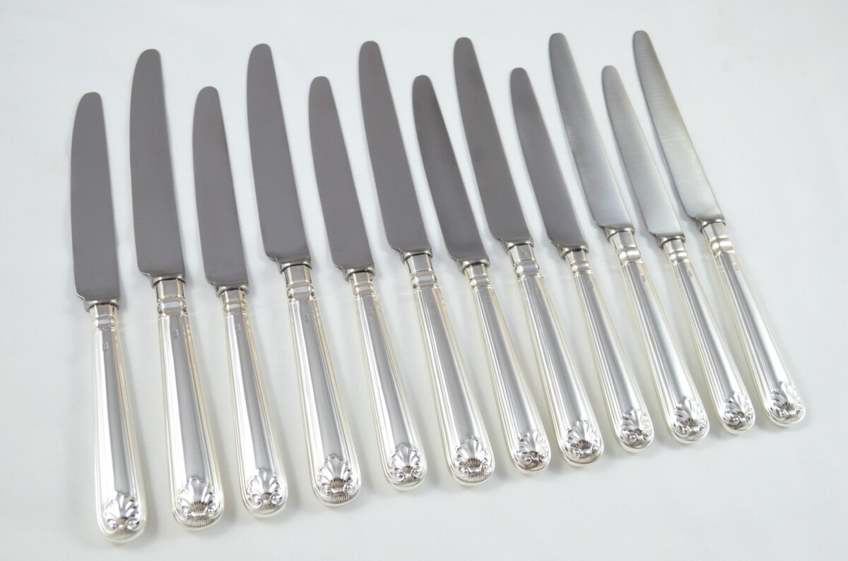 1982 Sterling Silver Thread & Shell Sheffield 6 Dinner & 6 Dessert Knives Strickett & Loder - Image 2