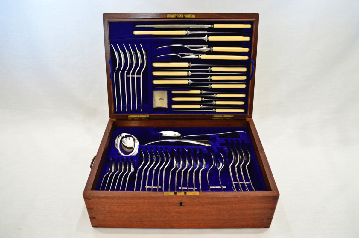 Antique Canteen of Cutlery By James Dixon & Sons Sheffield - Silver Plated - Old English Pattern - 49 Pieces