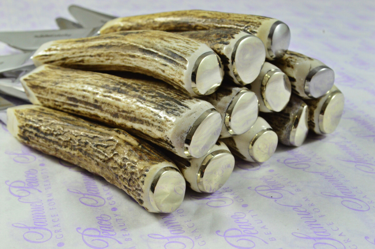 Coarse Serrate Twelve Genuine Stag/Antler Handle Steak/Bistro/Grill Knife Made Sheffield England Cased - Image 12