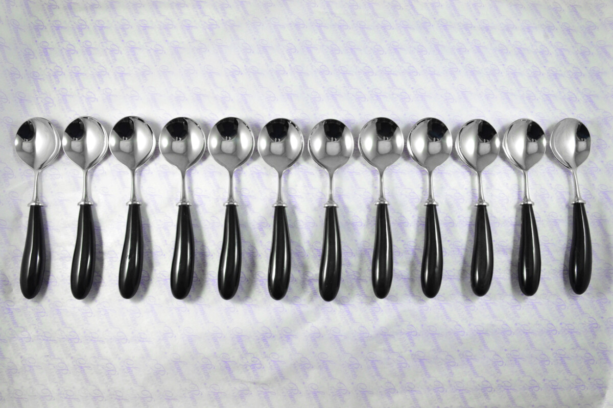 Twelve Brand New Genuine Water Buffalo Handle Soup Spoons Made in Sheffield England - Image 2