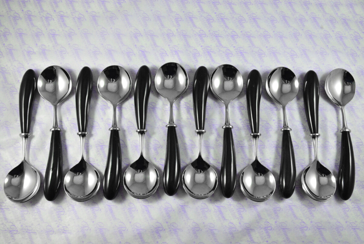 Twelve Brand New Genuine Water Buffalo Handle Soup Spoons Made in Sheffield England