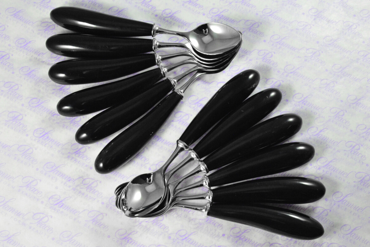 Twelve Brand New Genuine Water Buffalo Handle Tea Spoons Made in Sheffield England - Image 2