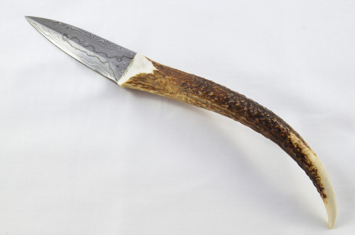 A Fantastic Genuine Stag Horn Full Tyne Handle Double Edge Bladed Damascus Steel Sgian Dubh Made in Sheffield England - Image 6