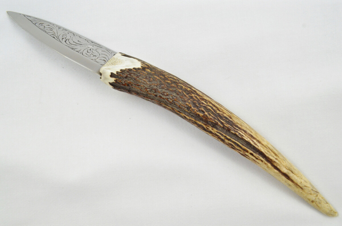 A Fantastic Genuine Hand Engraved Carbon Steel Full Tyne Stag Horn Antler Handle Sgian Dubh Sheffield England - Image 2
