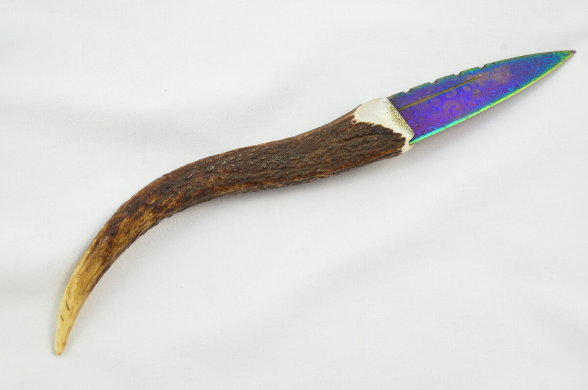A Fantastic Genuine Stag Horn Full Tyne Handle Heat Treated Damascus Steel Sgian Dubh Made in Sheffield England - Image 8