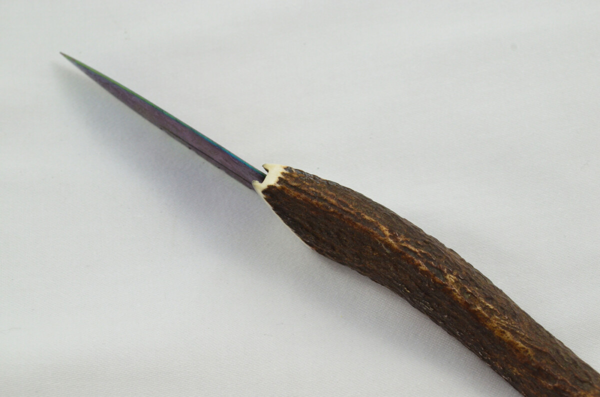A Fantastic Genuine Stag Horn Full Tyne Handle Heat Treated Damascus Steel Sgian Dubh Made in Sheffield England - Image 6