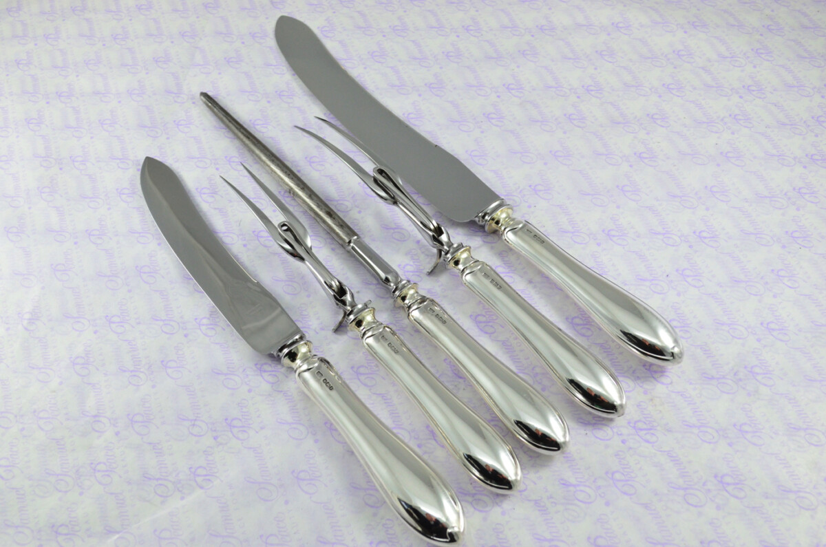 E Viner Genuine Sterling Silver 5 Piece Carving Set Cased Made In Sheffield England Excellent Dated 1932