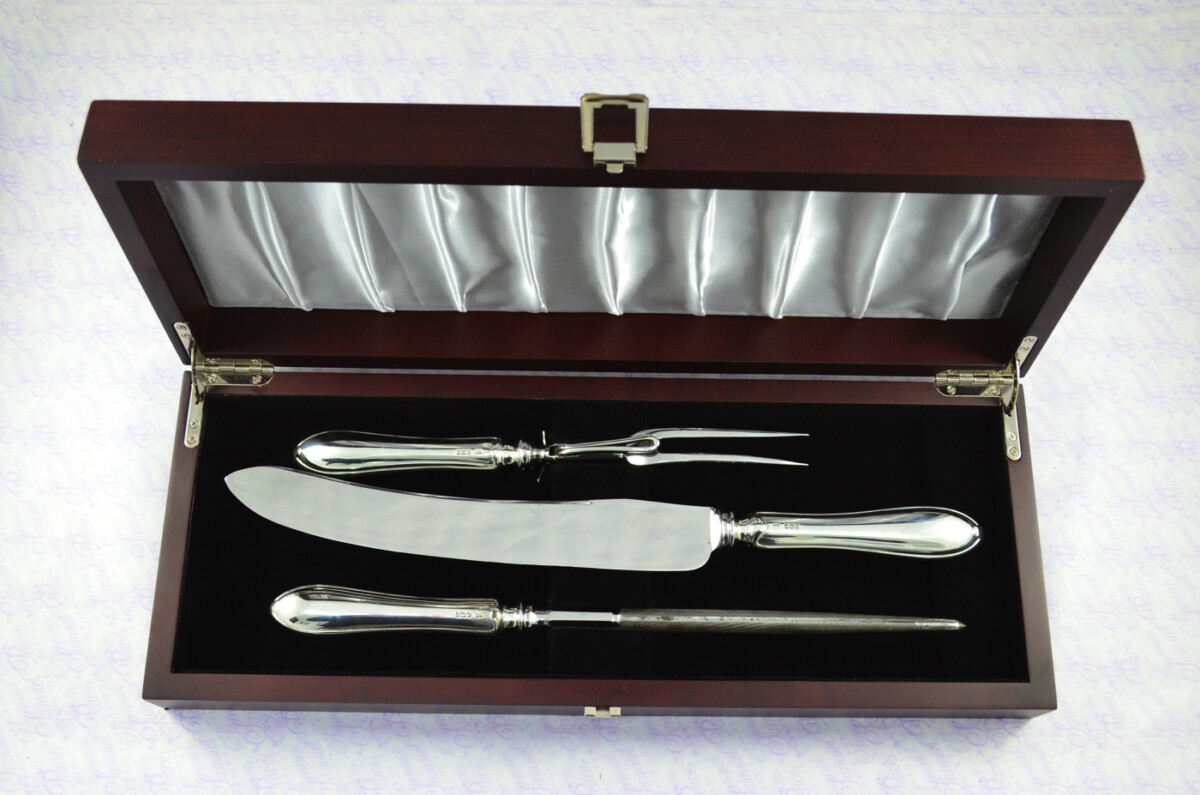 E Viner Genuine Sterling Silver 5 Piece Carving Set Cased Made In Sheffield England Excellent Dated 1932 - Image 2