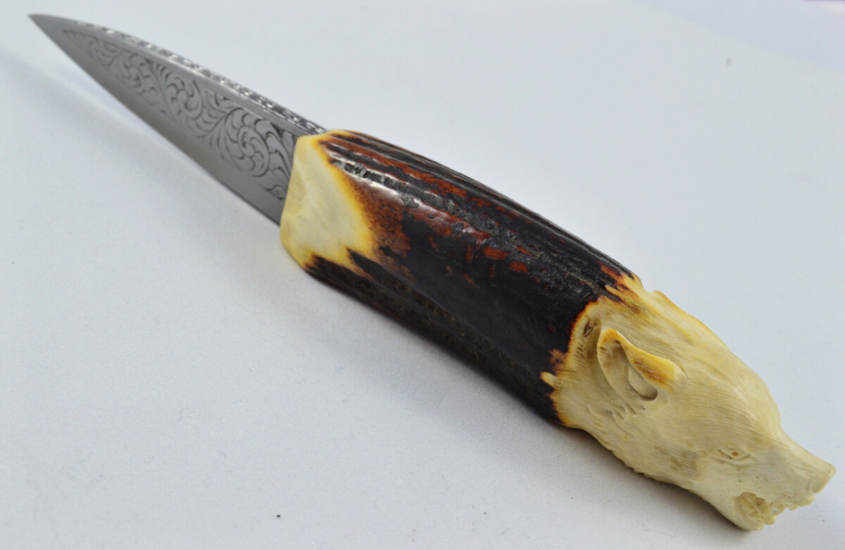 Astonishing Bespoke Hand Carved Wolf Stag Horn Antler Handle Sgian Dubh Hand Engraved Blade Sheffield England - Image 12