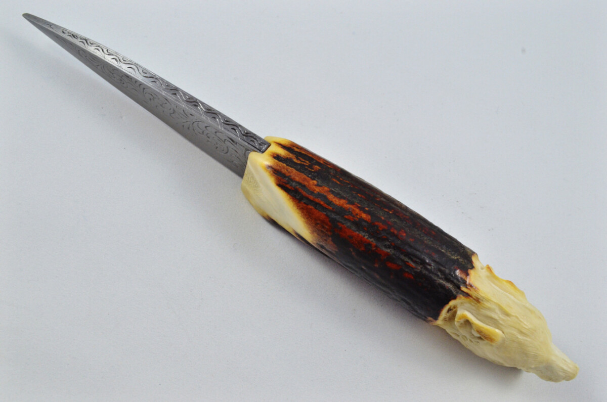 Astonishing Bespoke Hand Carved Wolf Stag Horn Antler Handle Sgian Dubh Hand Engraved Blade Sheffield England - Image 5