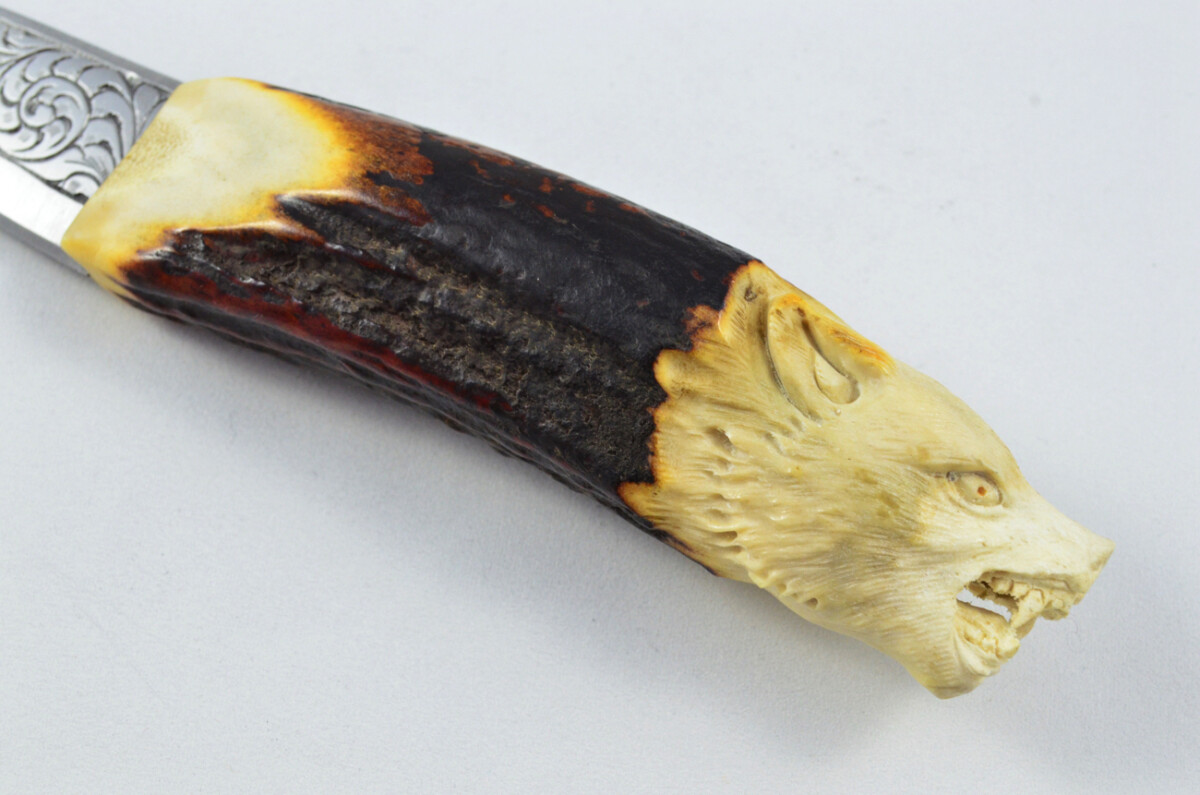 Astonishing Bespoke Hand Carved Wolf Stag Horn Antler Handle Sgian Dubh Hand Engraved Blade Sheffield England - Image 7