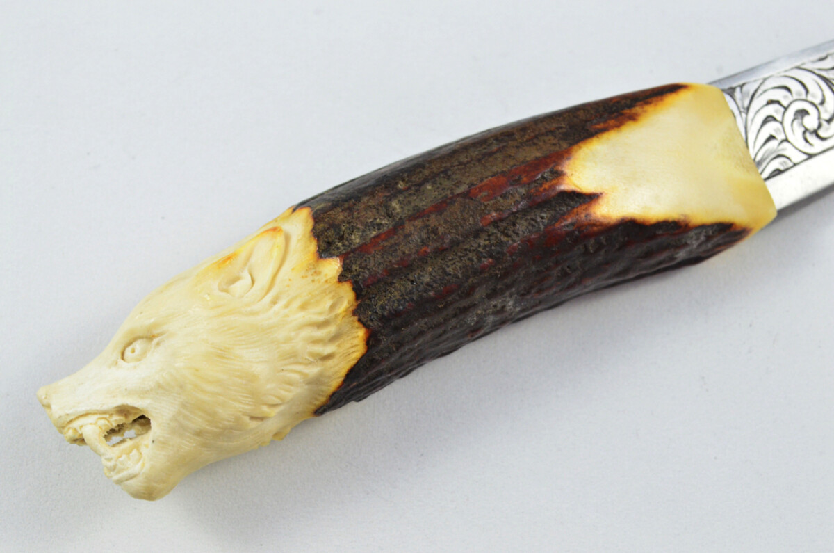 Astonishing Bespoke Hand Carved Wolf Stag Horn Antler Handle Sgian Dubh Hand Engraved Blade Sheffield England - Image 8