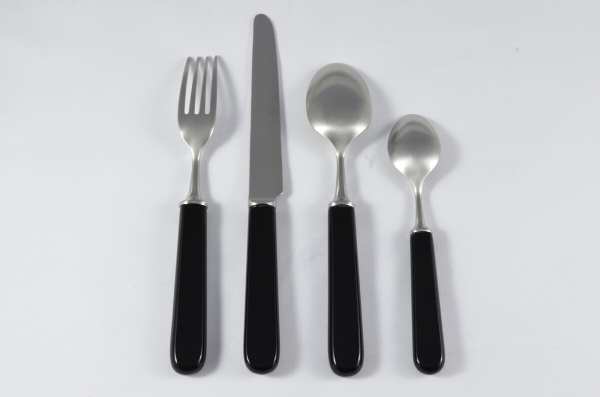 New Fantastic Genuine Black Handle 4 Piece Place Setting Brushed Finish Made In Sheffield England - Image 2