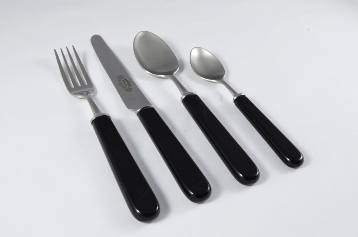 New Fantastic Genuine Black Handle 4 Piece Place Setting Brushed Finish Made In Sheffield England - Image 3