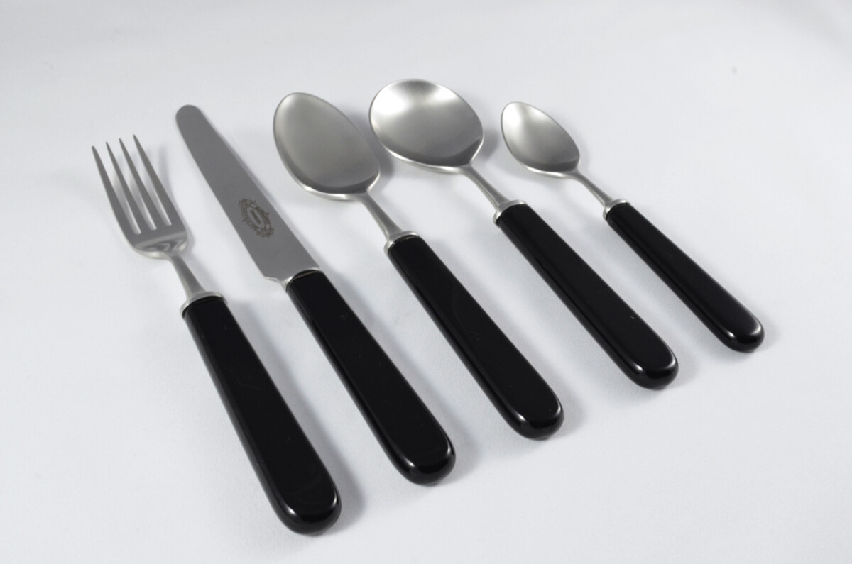 New Fantastic Genuine Black Handle 5 Piece Place Setting Brushed Finish Made In Sheffield England - Image 3