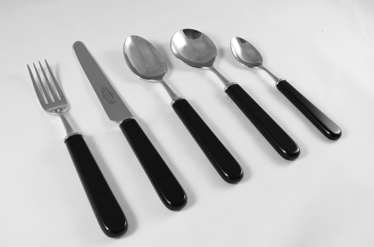 New Fantastic Genuine Black Handle 5 Piece Place Setting Mirror Finish Made In Sheffield England - Image 3