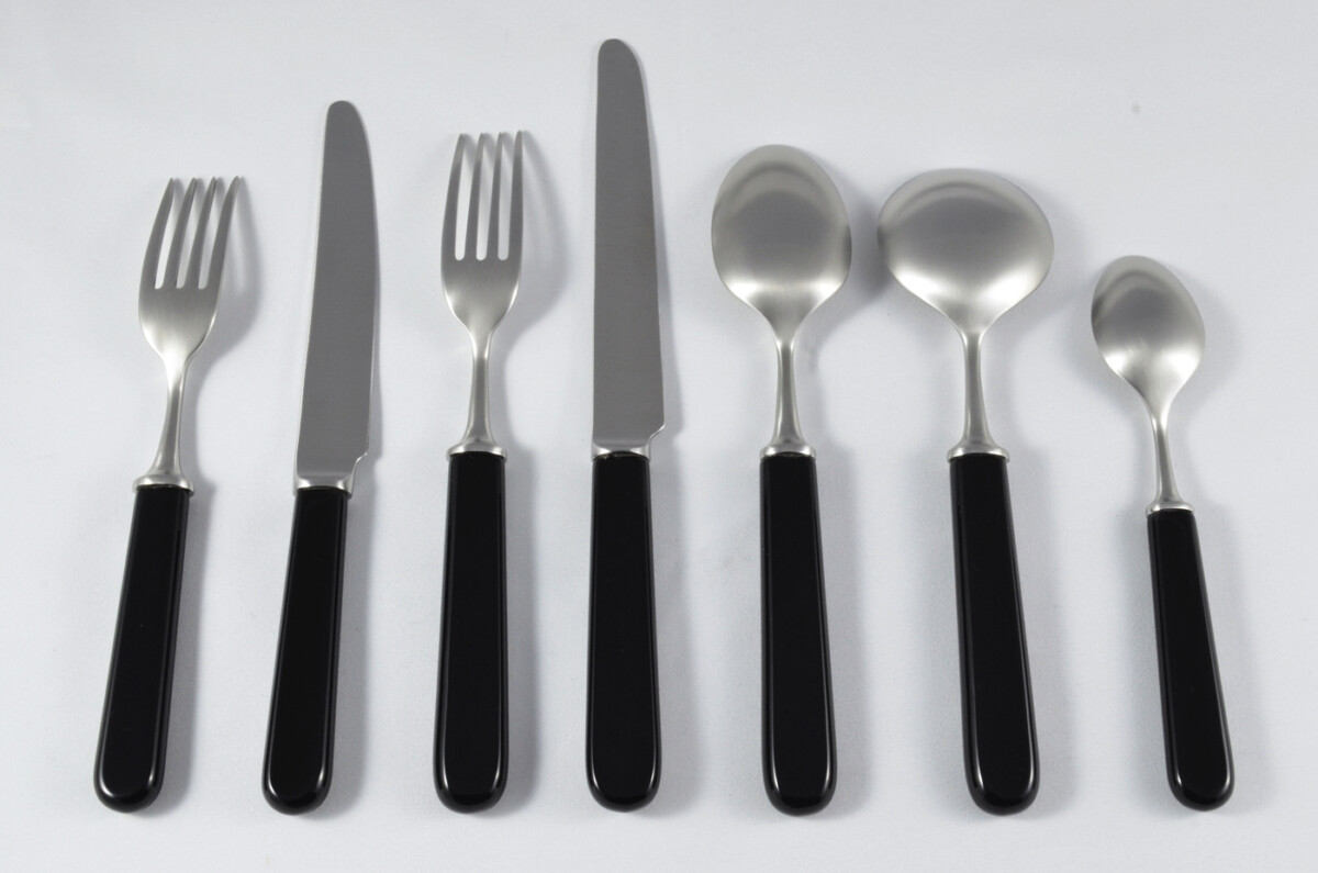 New Fantastic Genuine Black Handle 7 Piece Place Setting Brushed Finish Made In Sheffield England - Image 2