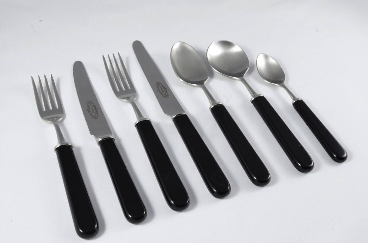 New Fantastic Genuine Black Handle 7 Piece Place Setting Brushed Finish Made In Sheffield England - Image 3