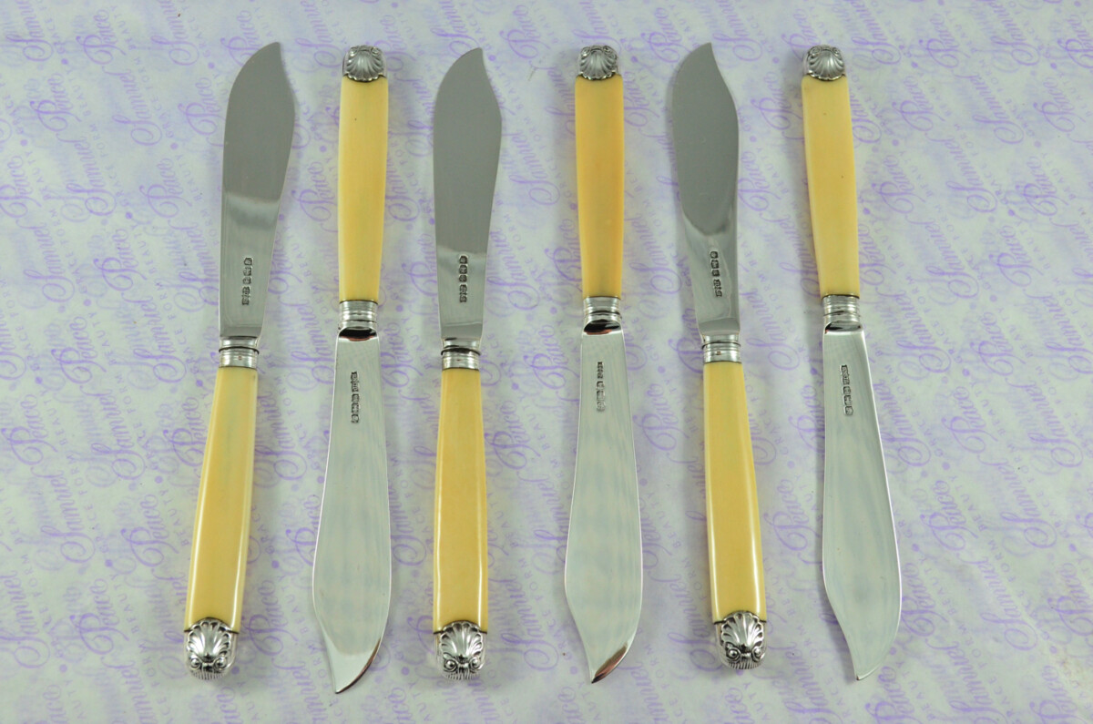 James Dixon & Sons Sheffield Sterling Silver Bladed, Capped & Ferruled Set of Fish Knives & Forks 1924 - Image 2