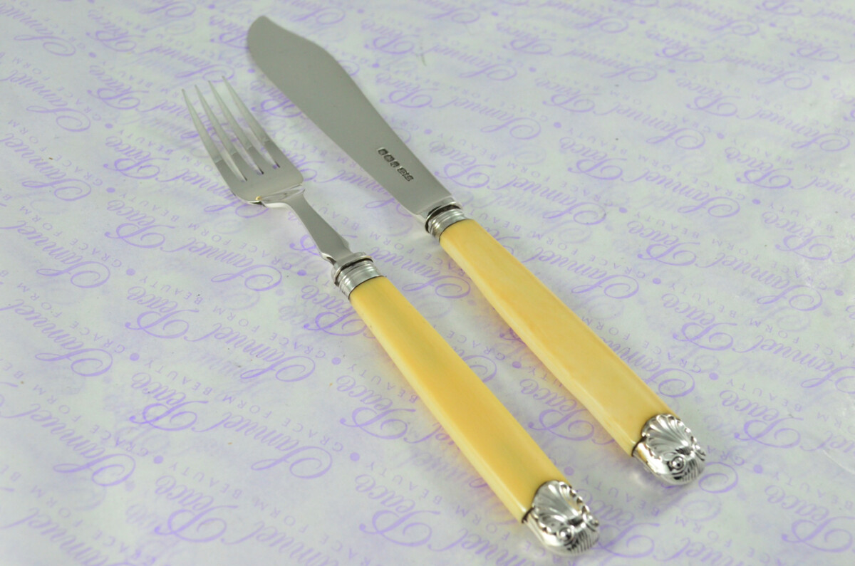 James Dixon & Sons Sheffield Sterling Silver Bladed, Capped & Ferruled Set of Fish Knives & Forks 1924 - Image 12