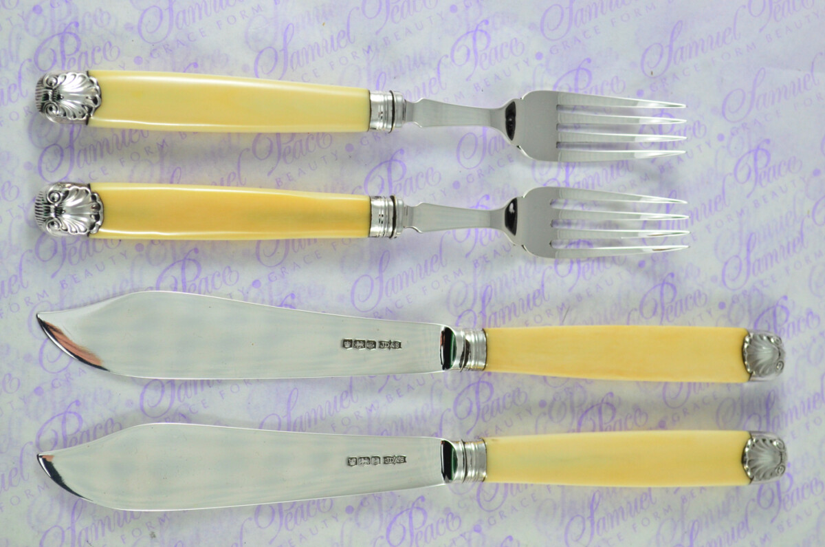 James Dixon & Sons Sheffield Sterling Silver Bladed, Capped & Ferruled Set of Fish Knives & Forks 1924 - Image 5