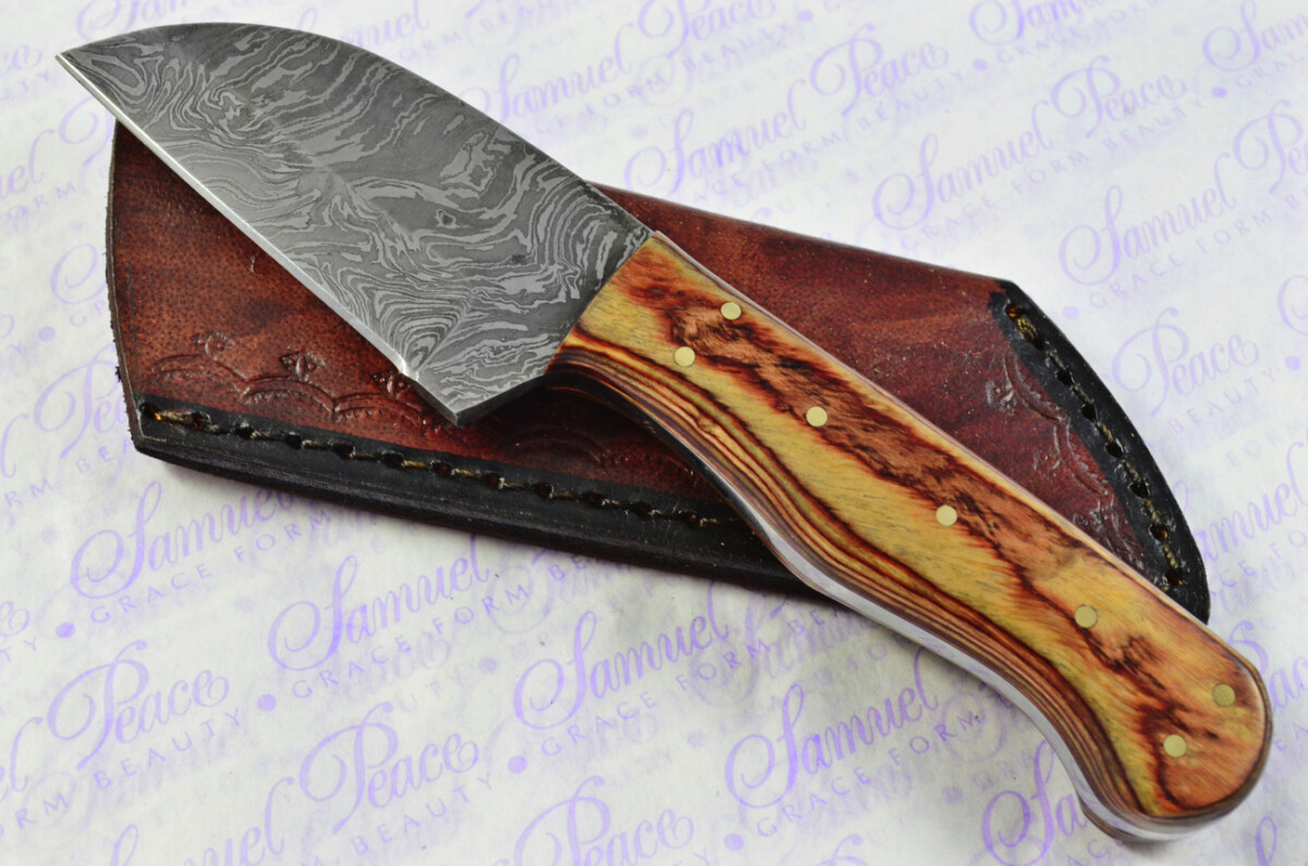 Knife Making Kit! Damascus Steel Straight Edge Knife Laminate Wood Scales inc Leather Sheath - Image 9