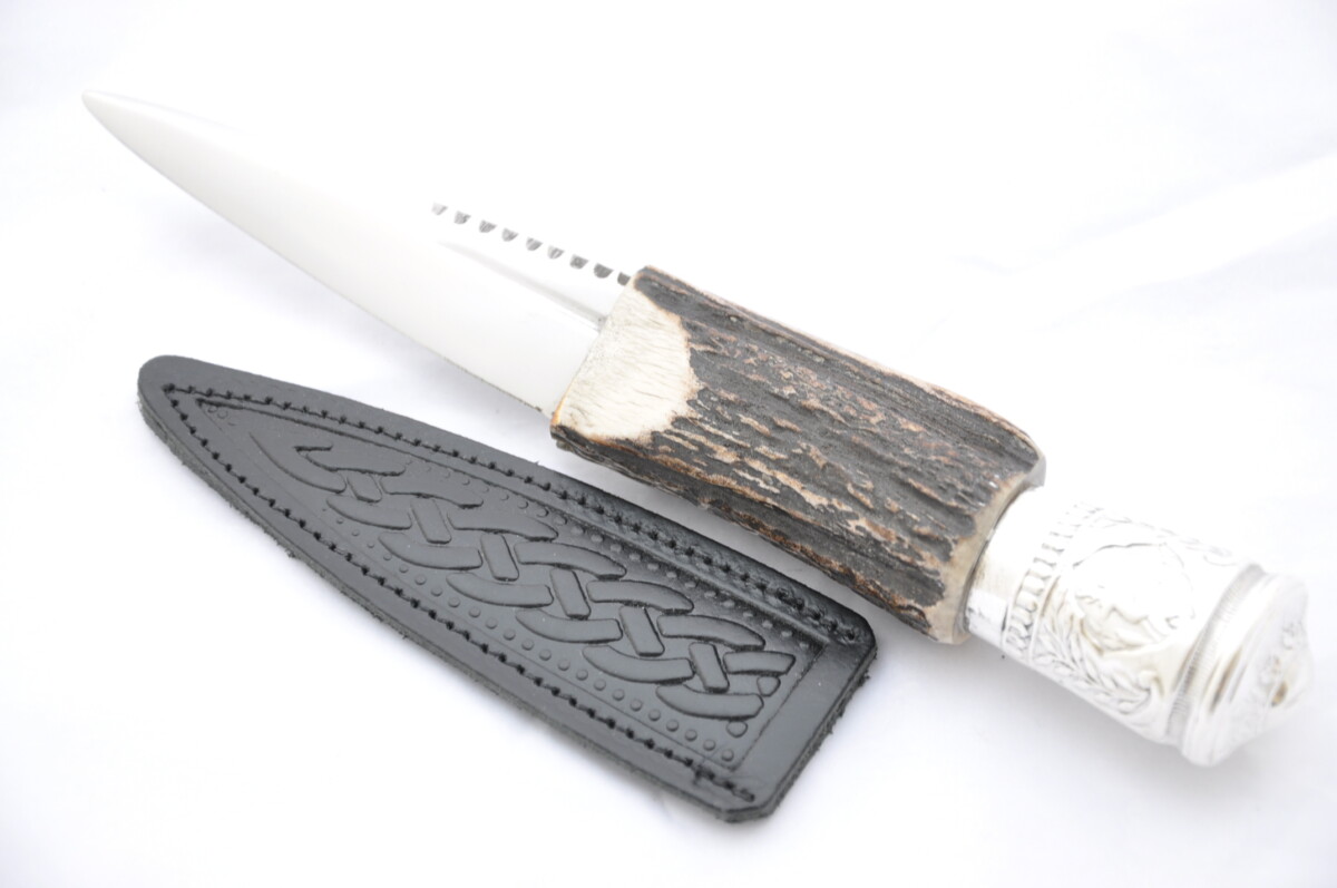 Genuine Sterling Silver Bambi Capped Stag Handle Sgian Dubh Carbon Steel