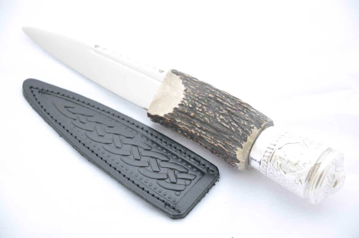 Genuine Sterling Silver Bambi Capped Stag Handle Sgian Dubh Carbon Steel