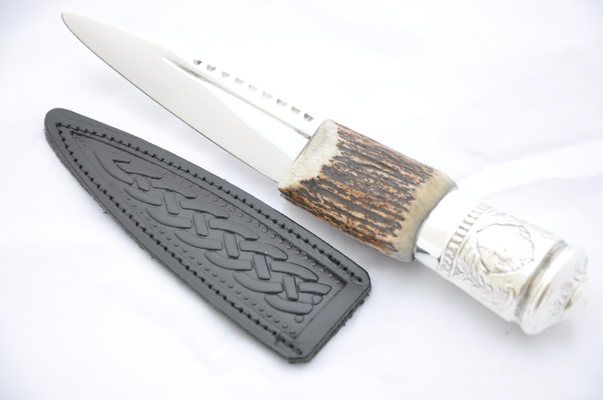Genuine Silver Plate Bambi Capped Stag Handle Sgian Dubh Carbon Steel