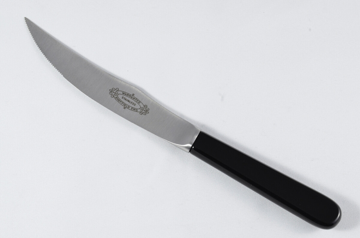 New Fantastic Genuine Black Handle Steak Knife Brushed Finish Made In Sheffield England
